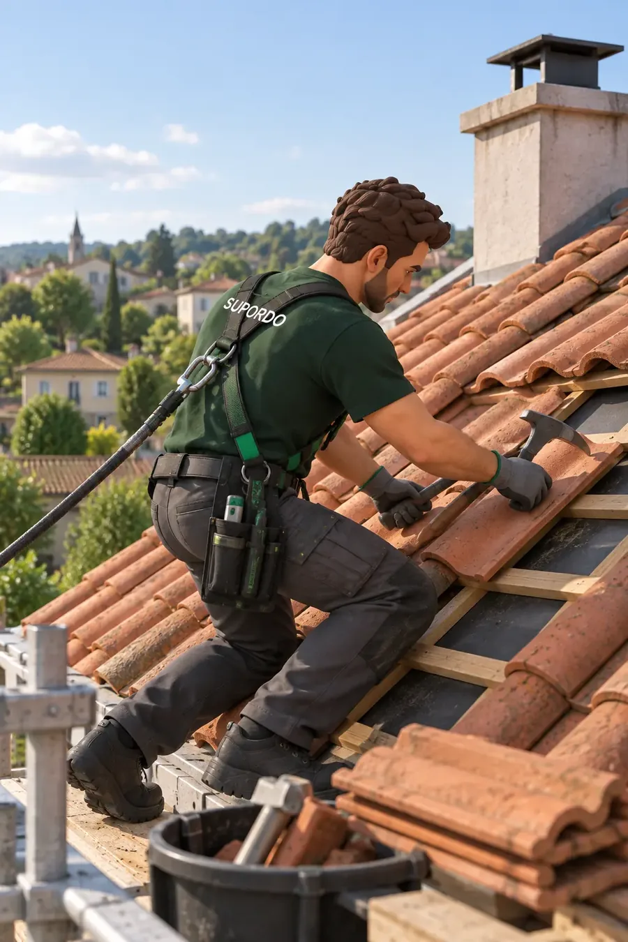 Couvreur travaillant sur une toiture