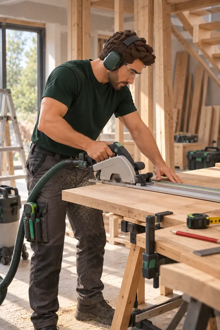 Menuisier travaillant le bois en atelier